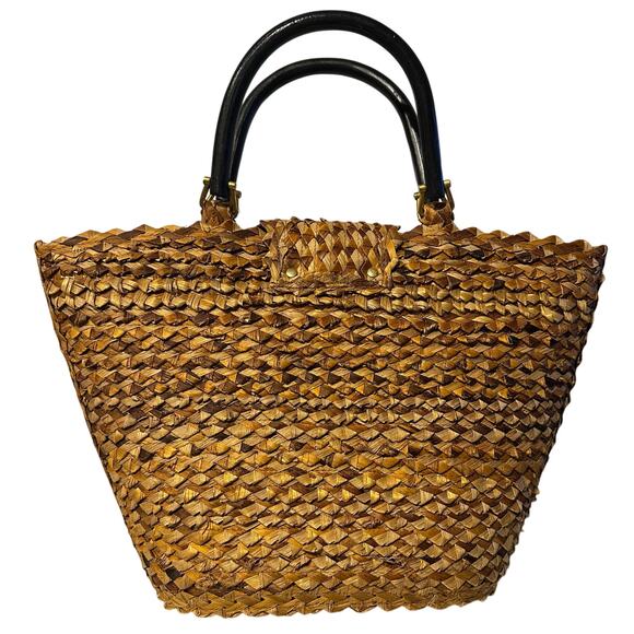 Wicker Straw Woven Handbag Wooden Pinapple Double Wooden Handles Beach vacation - Picture 8 of 10